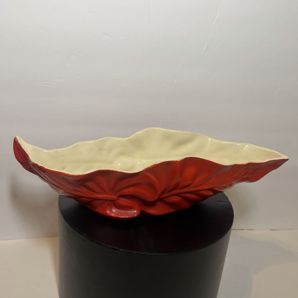 Vintage Shawnee Pottery Red Window Sill Leaf Planter #441-Mid Century